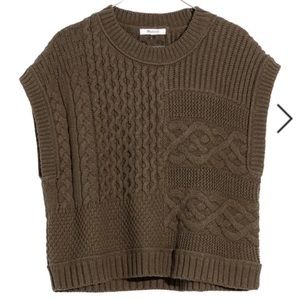 Madewell Olive Brown Cable Knit Crewneck Sweater Vest